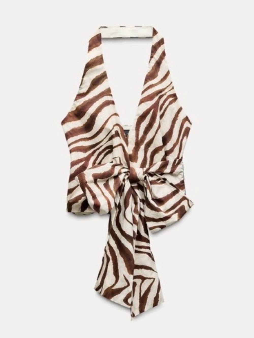 Zara New Zebra Printed Crossed Halter Top NWOT